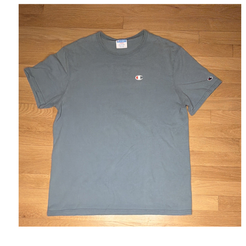 Champion Gray Men's L Short Sleeve Crew Neck Cotton Logo T-Shirt