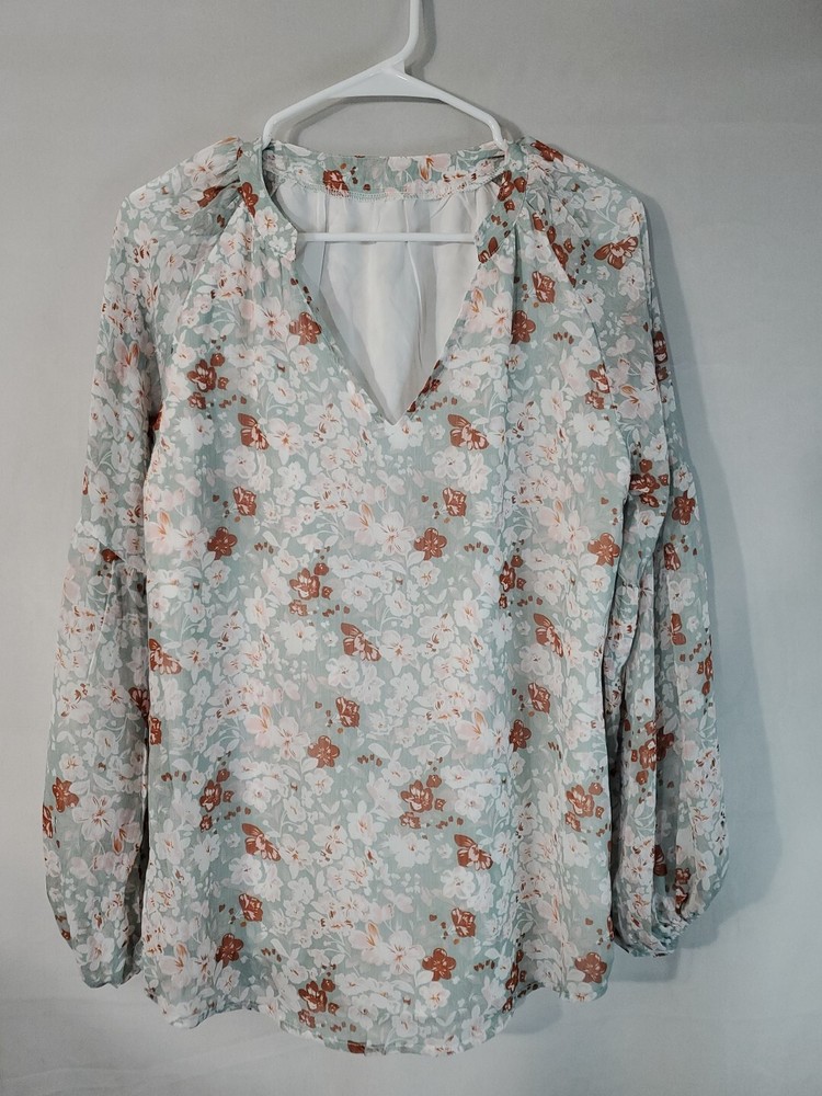 SHEIN Blouse Women's Size Medium Long Sleeve Floral Boho Long Sleeve  Lined