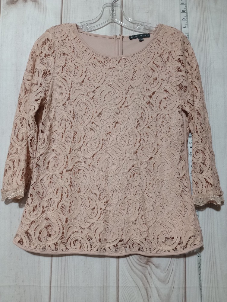 Adrianna Papell Womens Medium Lace 3/4 Sleeve Sheer Lined Elegant Blouse Top