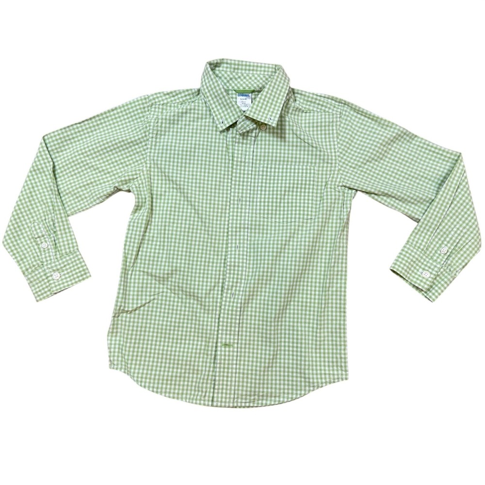 Gymboree Boys Green Gingham Check Long Sleeve Button Down Shirt Size S 5-6
