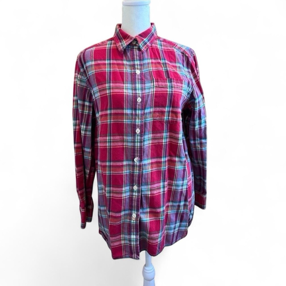 Lauren Jeans Co Ralph Lauren Plaid Flannel Button Down Shirt Red Cotton Small