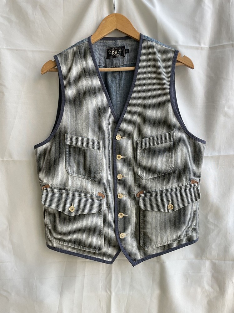 RRL Double RL Hickory Striped Work Waistcoat Vest Size M