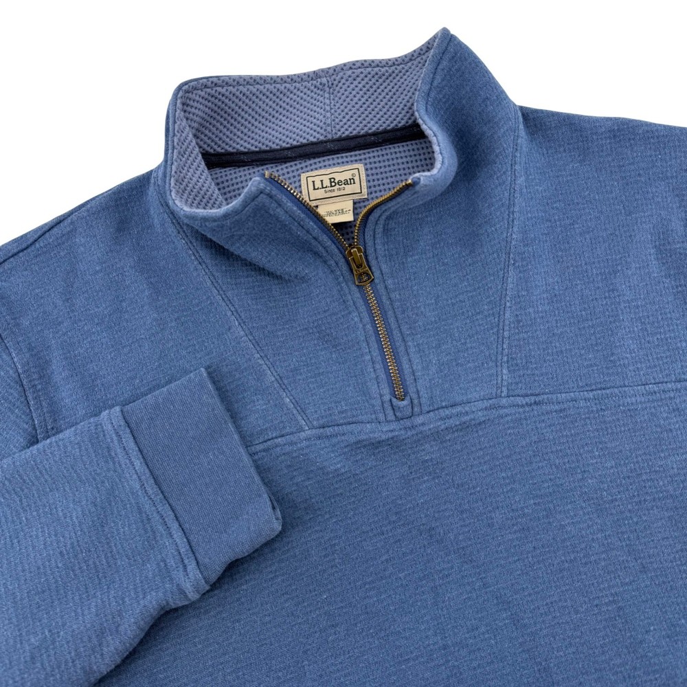 LL Bean Blue Textured Quarter Zip Pullover Sweatshirt Mens XL Cotton