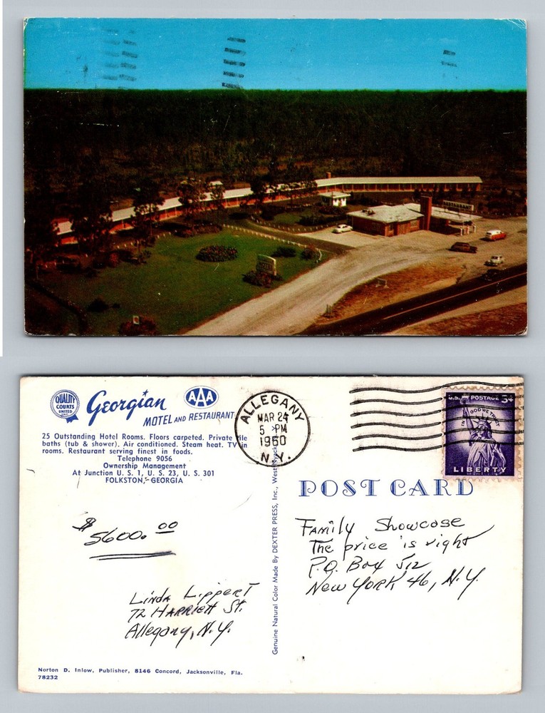 Folkston GA-Georgia, Georgian Motel Exterior Auto Scene c1960 Vintage Postcard