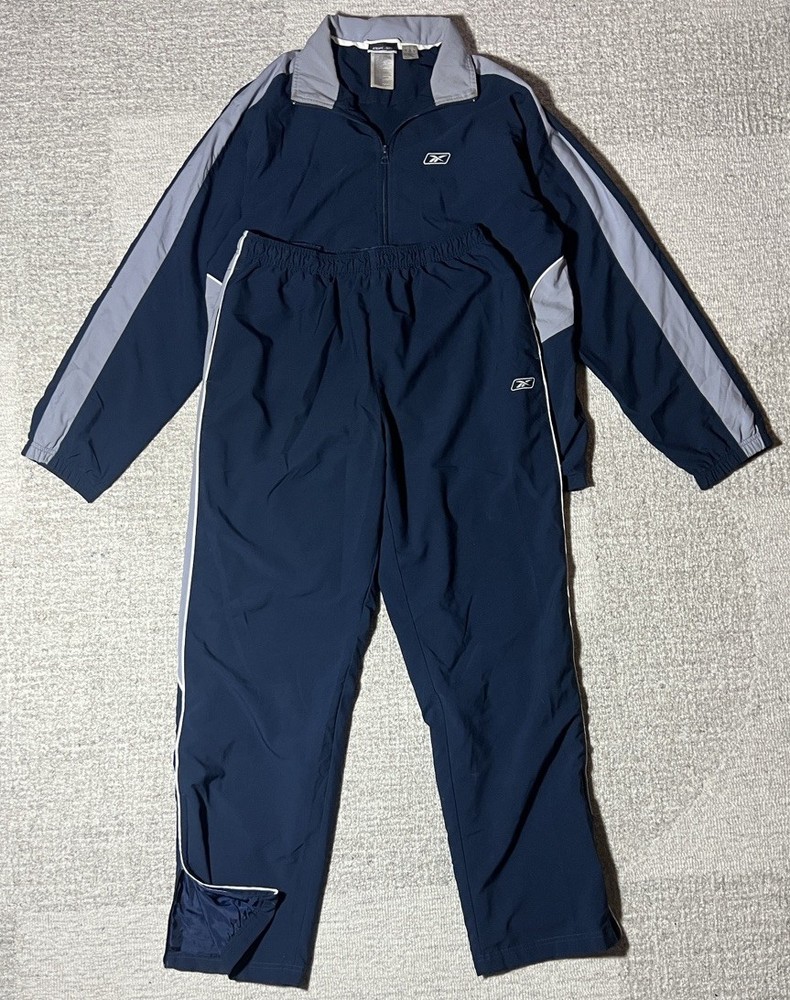 Vintage Reebok Track Suit Navy Blue & Gray Windbreaker and Pants Set 90's Sz L