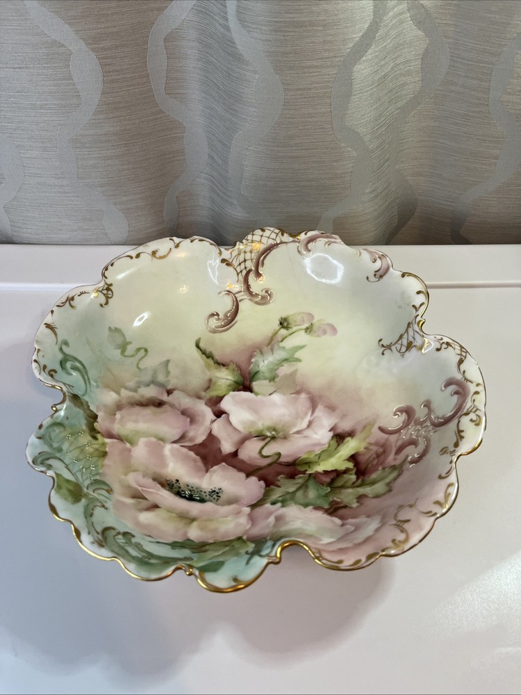 Antique Germany RC Sevres Scalloped Bowl Floral Hand-Painted Porcelain