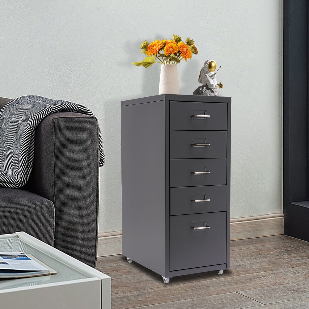 Tall 5-Door Metal Storage Cabinet on Wheels for Garage or Home Office
