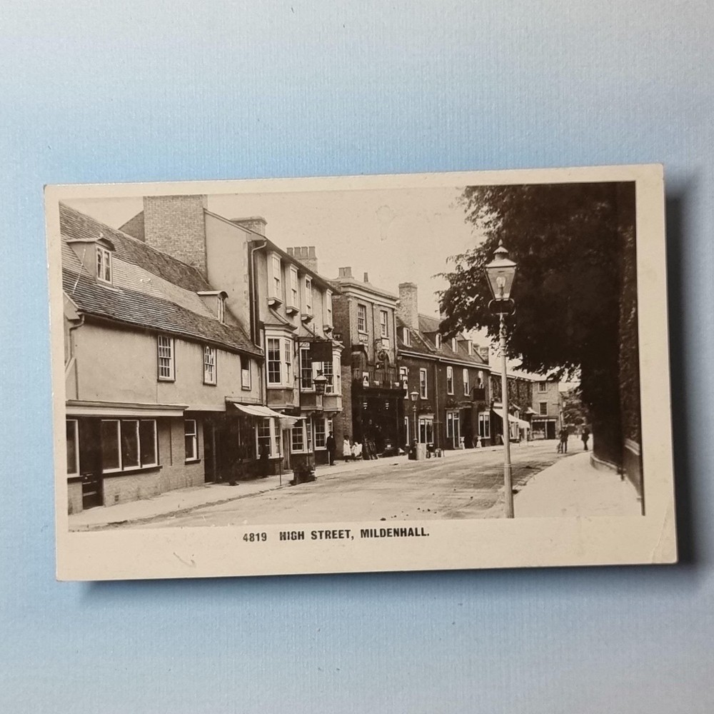 Mildenhall Postcard 1909 Real Photo Suffolk High Street Shops Hotel Pub