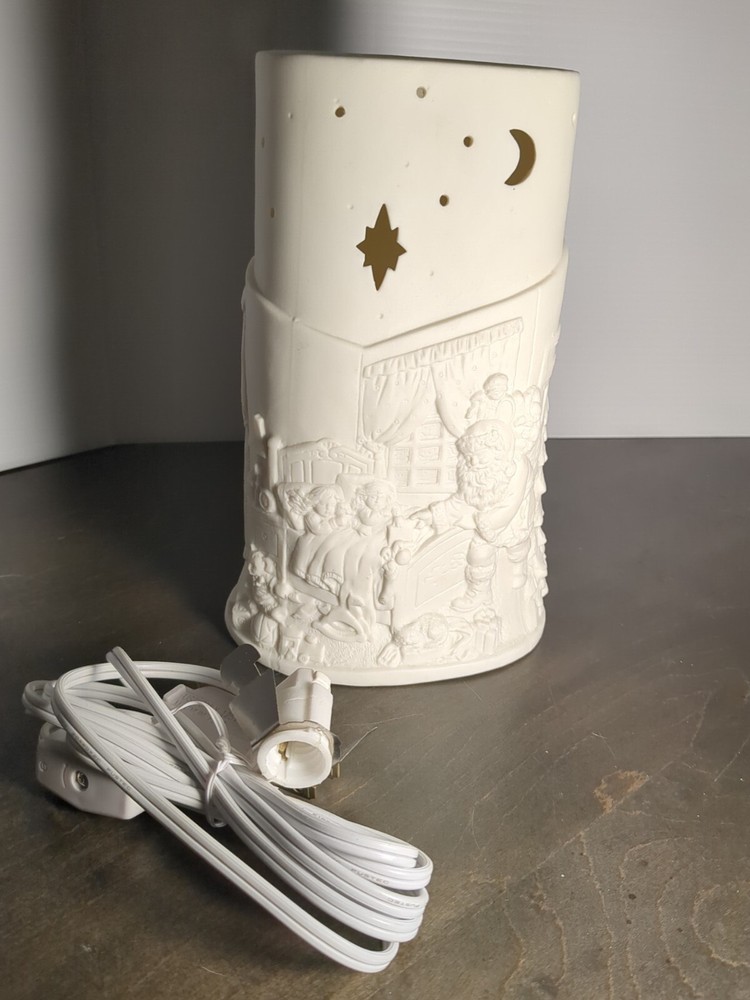 Santa Christmas Gift Accent Light Vintage Ceramic Bisque Electric Cord Holiday Decoration-image