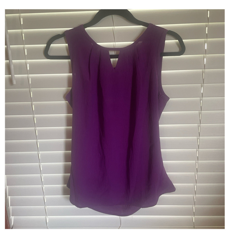 Blooming Jelly Purple Pleated Blouse S Sleeveless Pullover V-Neck