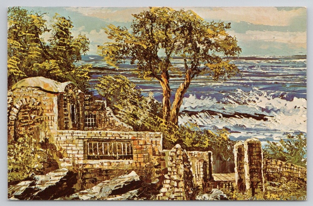 1973 Morris Katz Cave of Elijah Haifa Israel Palette Knife Art Postcard