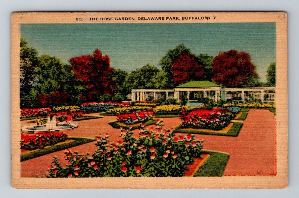 Buffalo, NY-New York, Rose Garden Delaware Park Gazebo Fountain Vintage Postcard