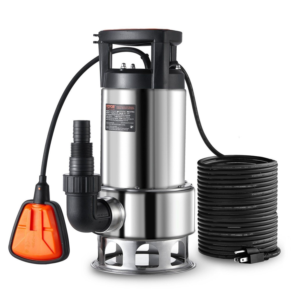 VEVOR 1HP Sump Pump, 4020GPH, 30FT Lift Stainless Steel Submersible Sludge Pump