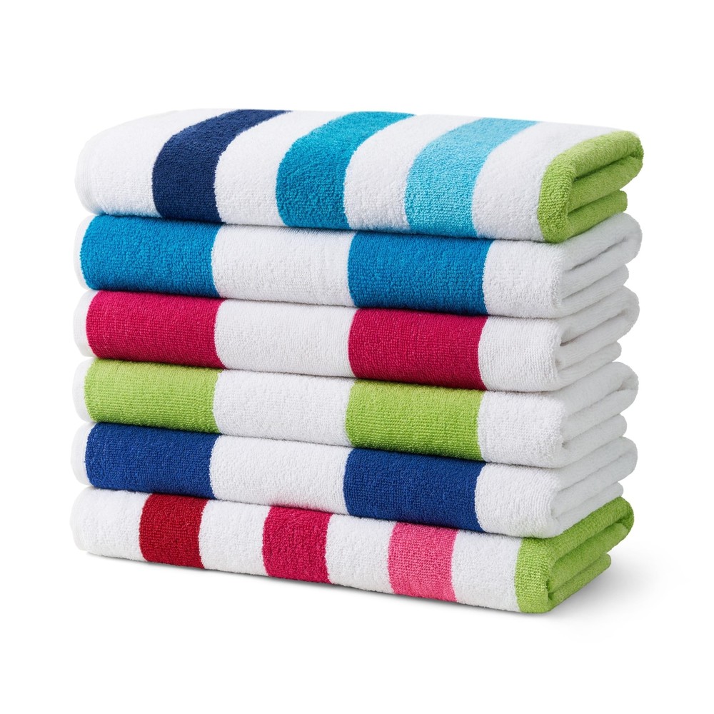 Soft Absorbent 30x60 Cotton Terry Beach Towels 6-Pack Assorted Colors