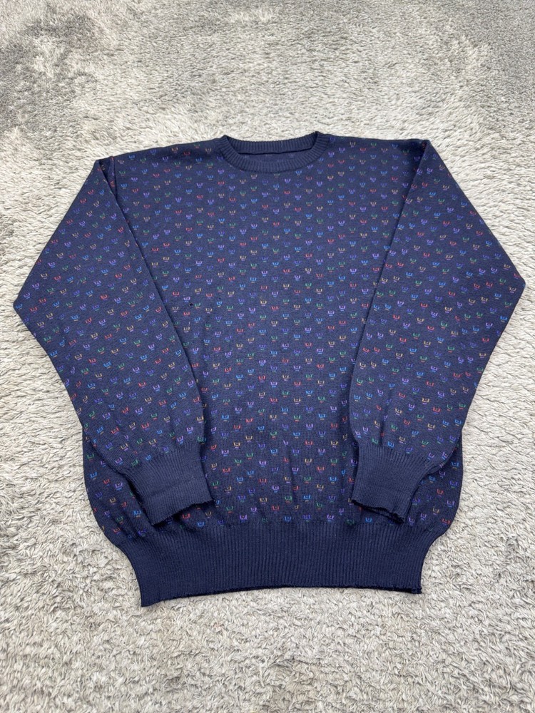 Giorgio Di Firenze Sweater Men Large Linen Wool Space Invaders AOP Crewneck Vtg