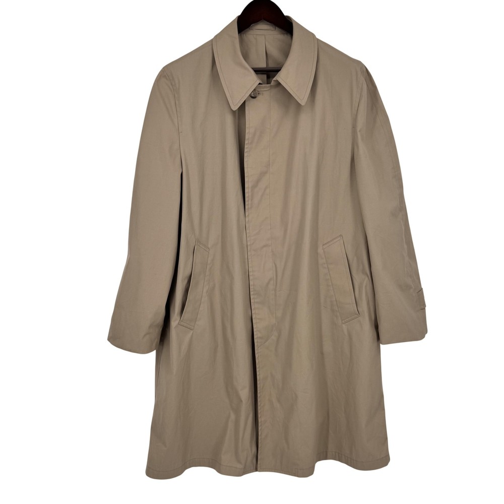 Vintage London Fog Rain Coat Mens 44 Beige Maincoats Water Resistant Trench