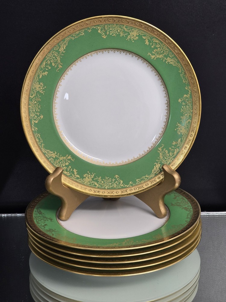 Vintage Haviland Limoges “Pompadour Green” Salad Plates Set of 6 Gold Encrusted