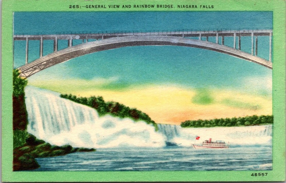Vintage Niagara Falls Rainbow Bridge Steamboat Linen Postcard Unposted