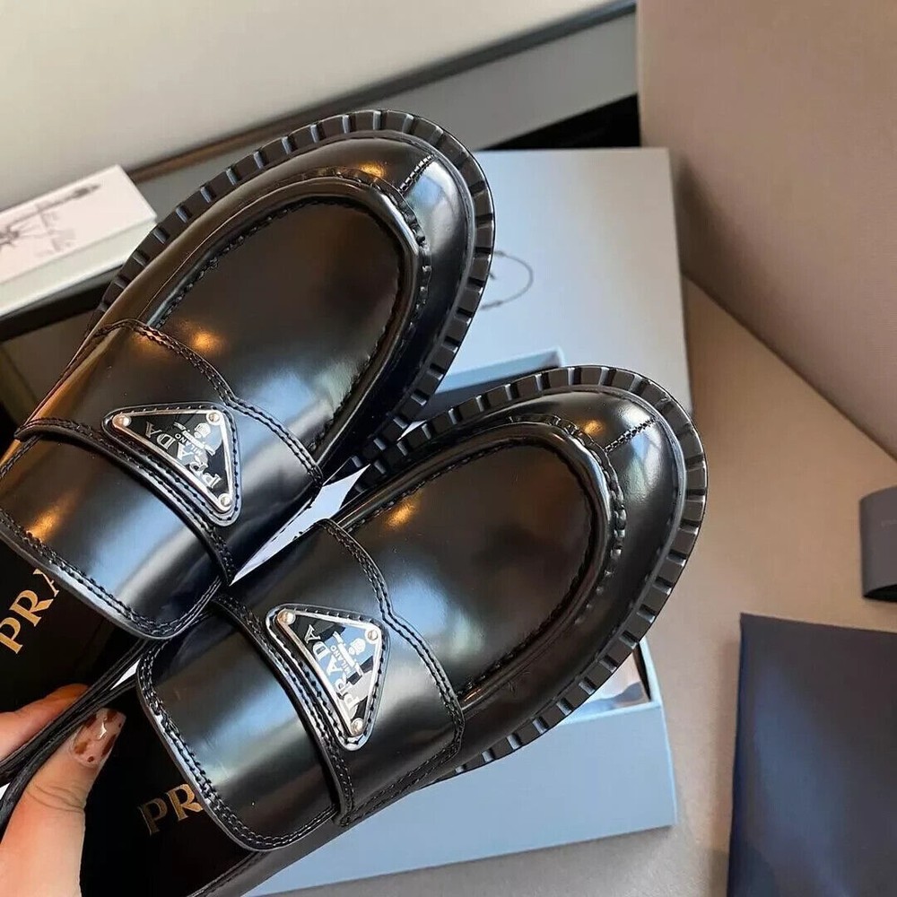 PR# Classic Triangle Logo Casual Women's Loafers Small Leather Shoes Size35-40 A