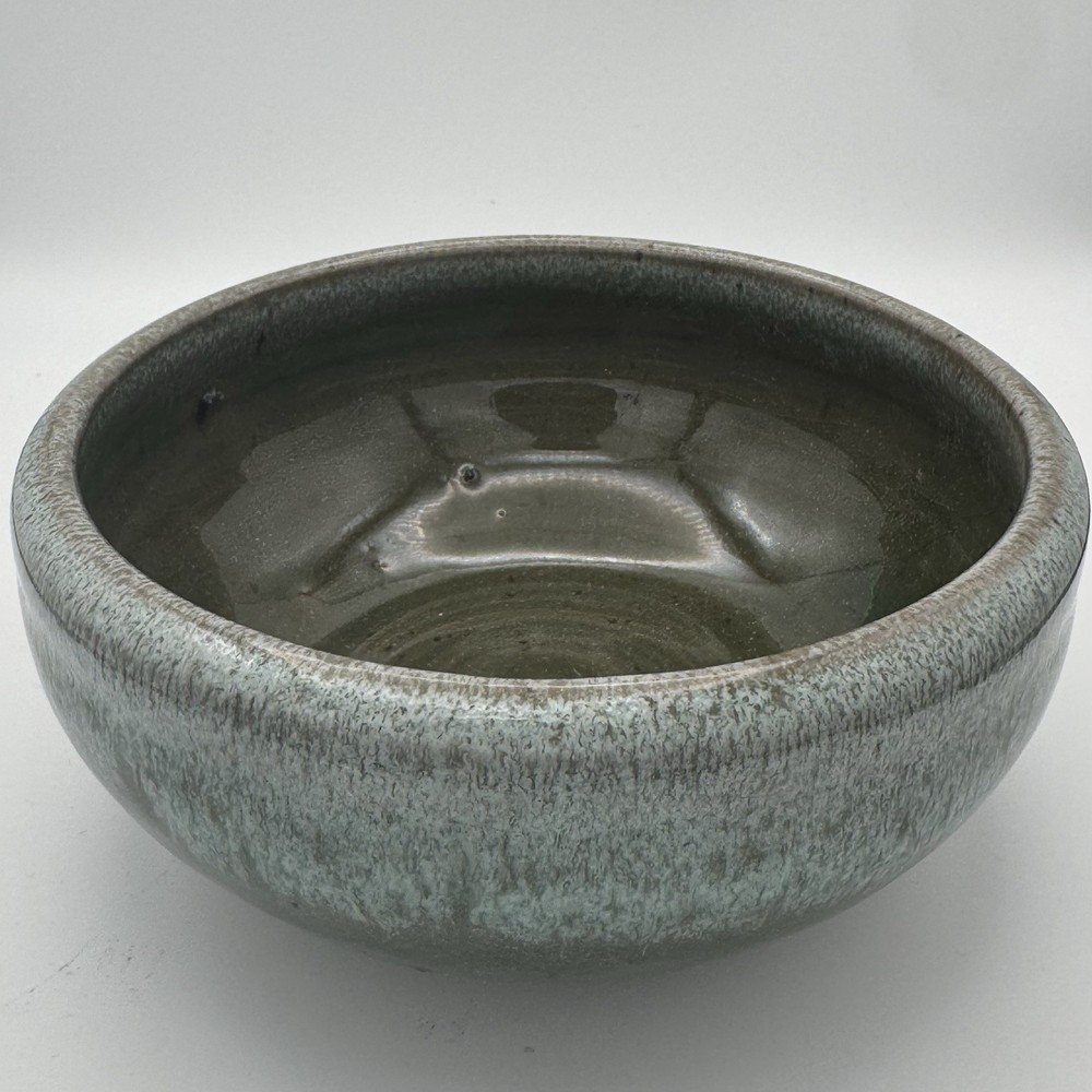 Hand Thrown Art Pottery Bowl Green Glaze Artist Signed 5.25