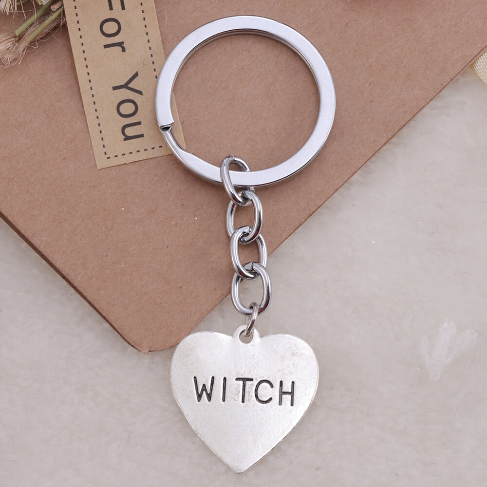 2 Pcs Witch Heart Key Ring for Car Zinc Alloy Keyring Handbag