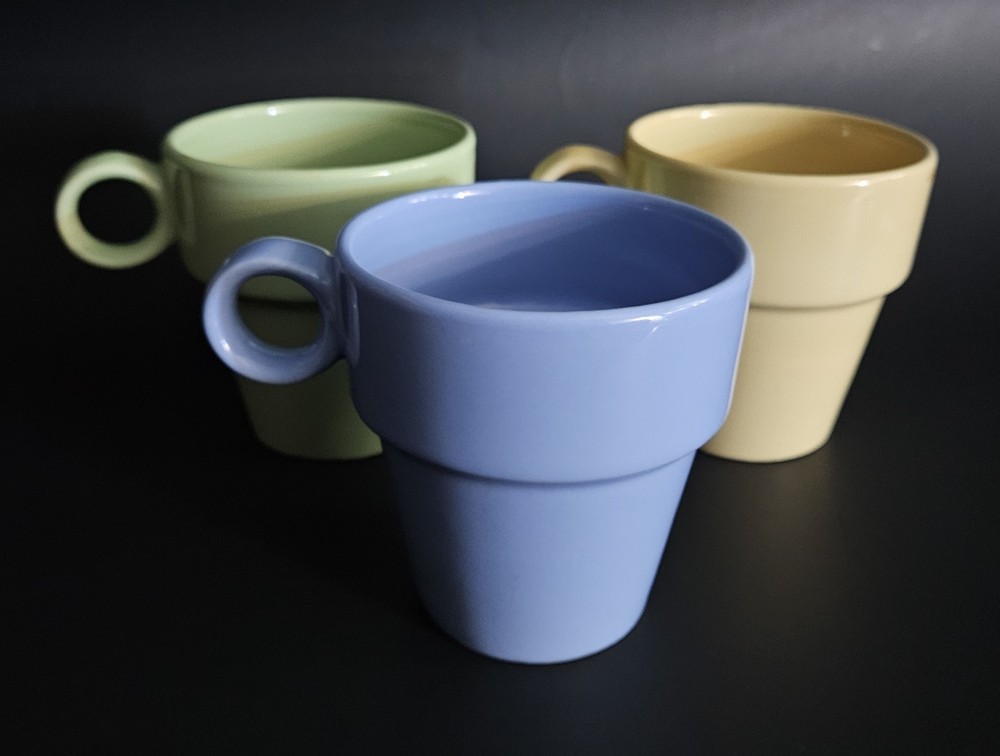 Vintage IKEA Stackable Coffee Cups Pastel Colors Set Of (3)