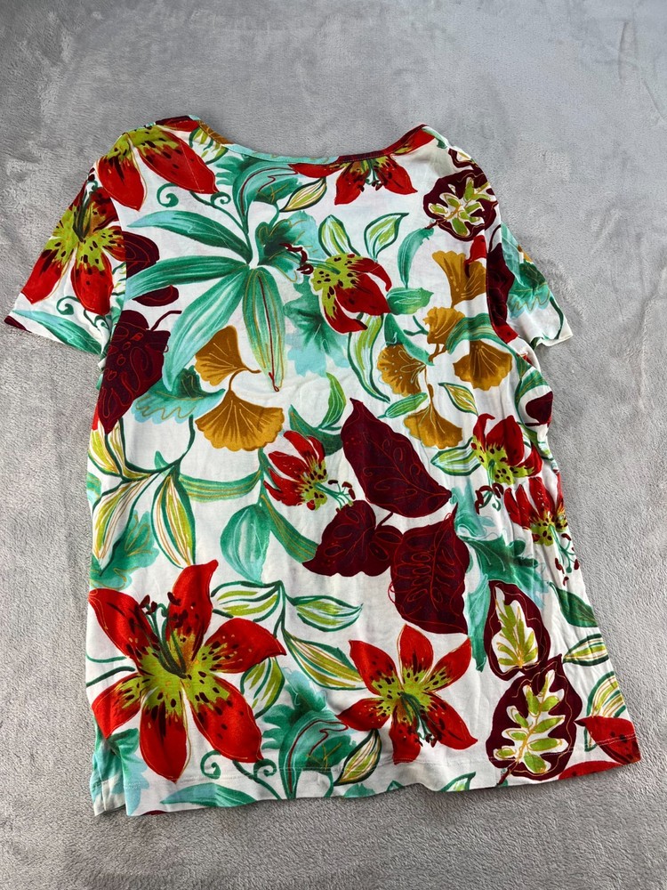 Chicos Shirt Womens XL Multicolor Tropical Floral Print Short Sleeve