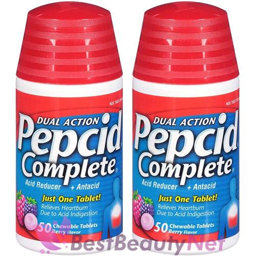 Pepcid Complete Dual Action Acid Reducer 50 Chewable Tablets Berry 2 Packs-image
