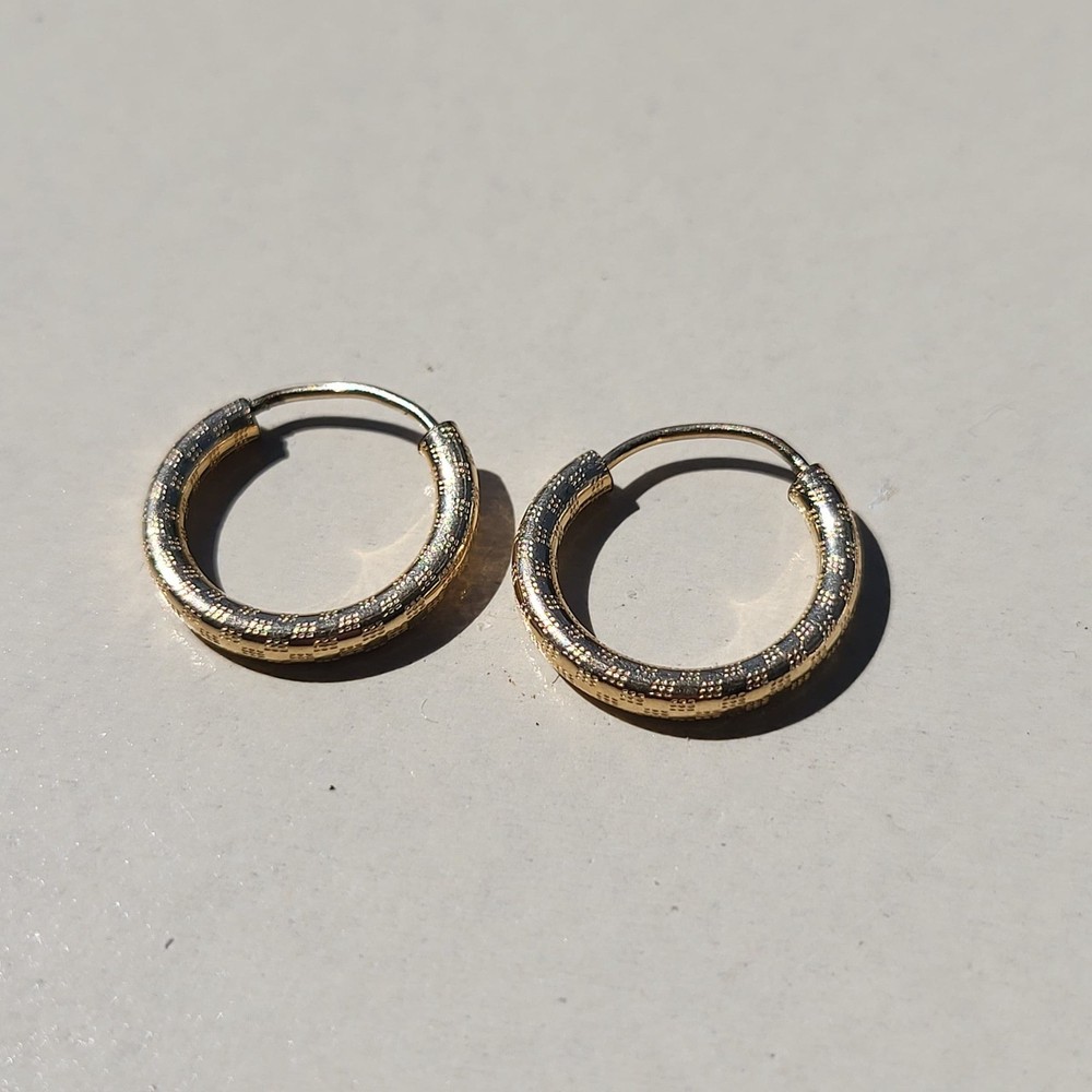 Vintage 12k Gold Filled Textured Hoop Earrings Small Gold Etched Hoops