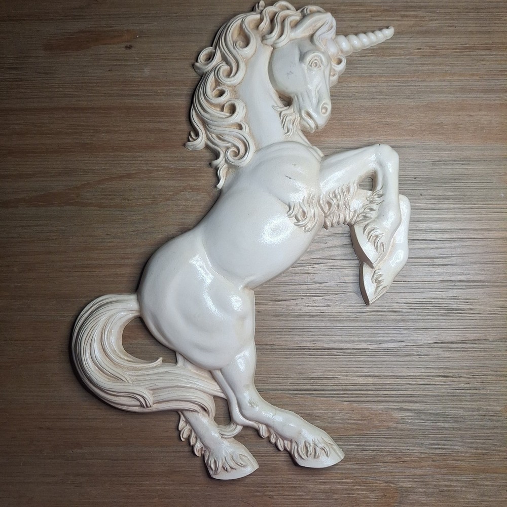 Vintage Burwood Products Unicorn Wall Hanging Plaque Cream Ivory 3D Mythical