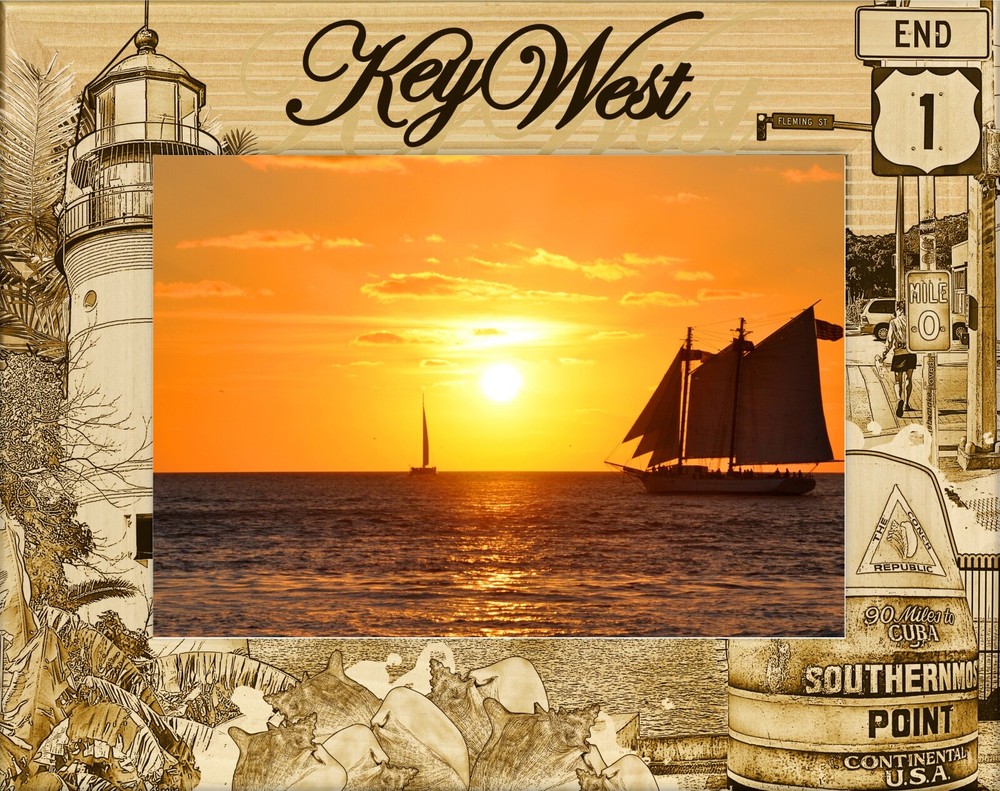 Key West Florida Laser Engraved Wood Picture Frame Landscape (4 x 6)