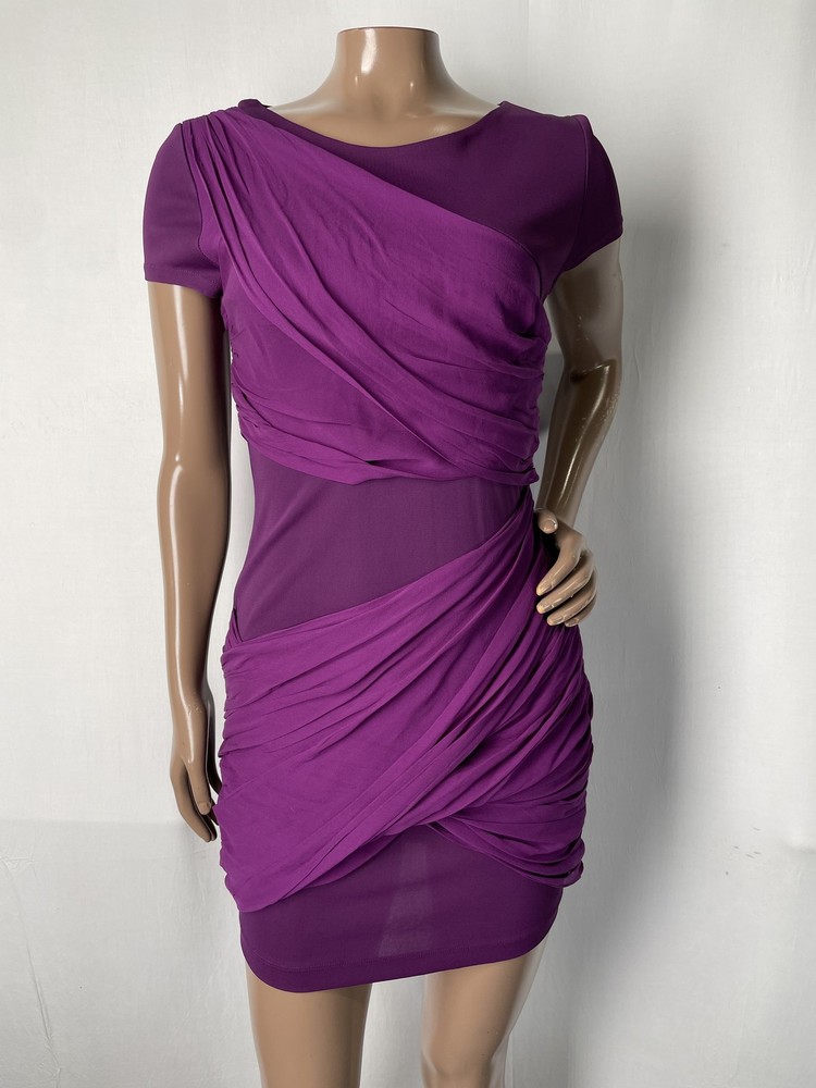 Alice And Olivia Womens Mini Dress Purple Size S Draped Short Sleeve *PREOWNED*