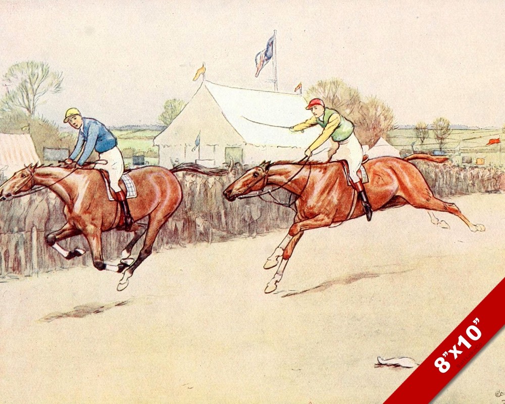 ENGLISH HORSE RACE & JOCKEYS RACING EQUESTRIAN ART PAINTING REAL CANVAS PRINT