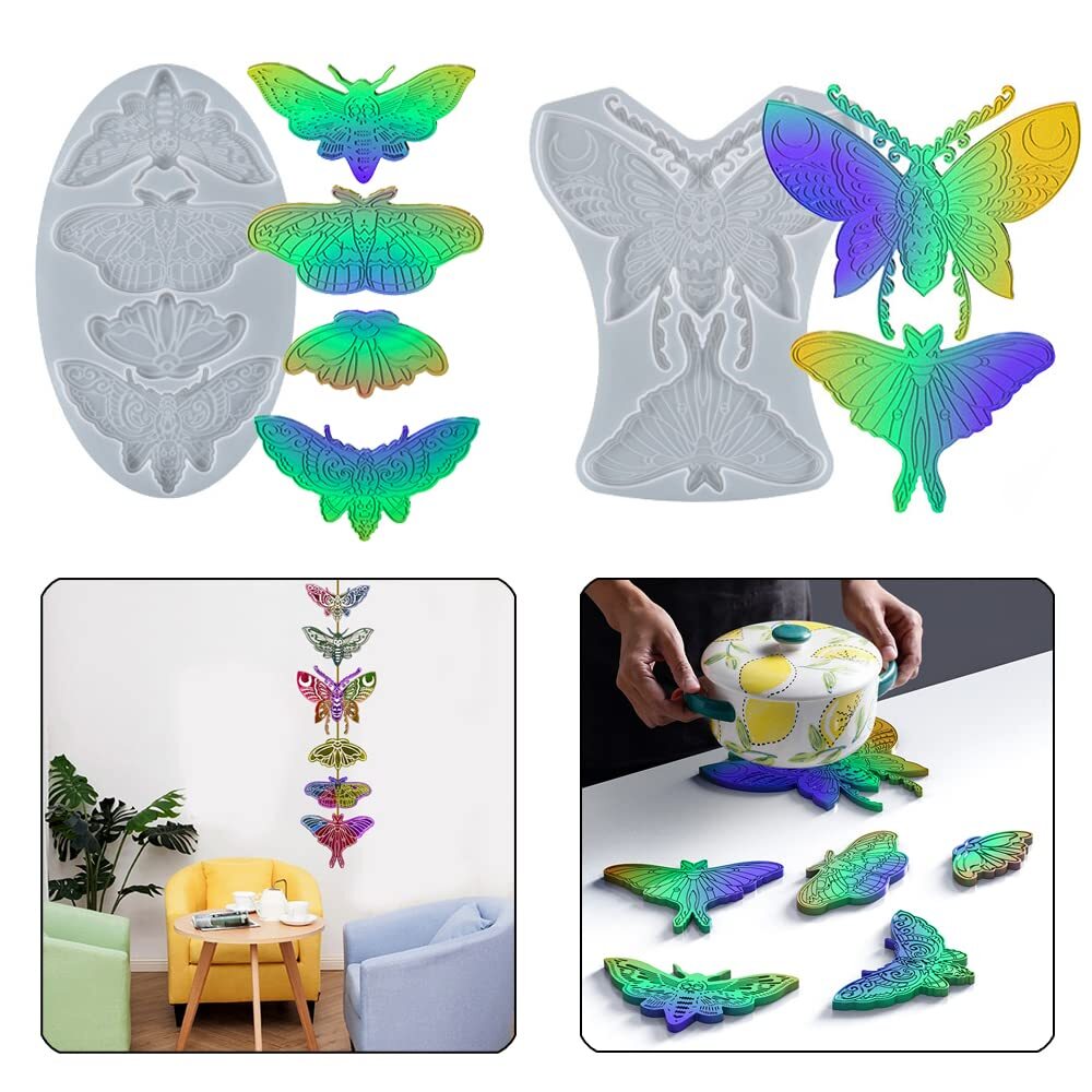 Resin Coaster Molds, 2pcs Butterfly Moth Shape Silicone Coaster Resin Molds,e...