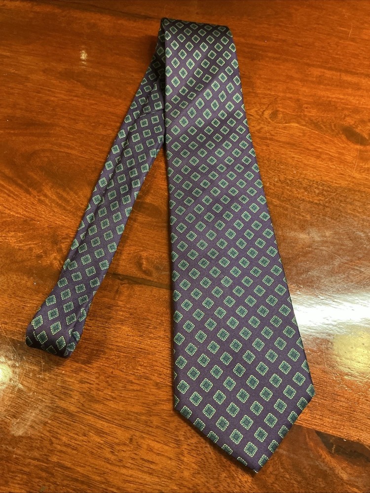 Vintage Bert Pulitzer 100% Silk Tie Purple Teal Geometric Pattern Made In USA