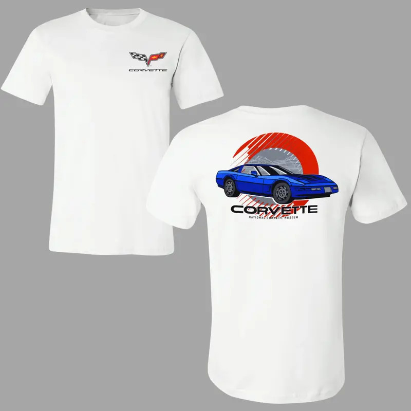 Corvette Blue C4 Sports Car T-Shirt, Retro Red Circle Graphic 2 Sides, Vintage N