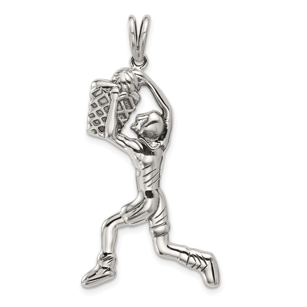 Sterling Silver Basketball Player Charm Pendant 4.5gm L-40 mm, W-22 mm