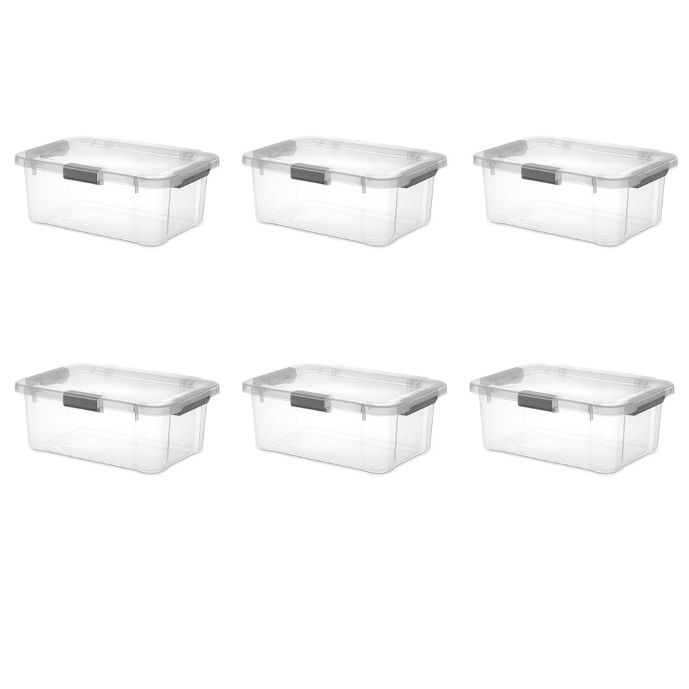20 Qt Gray Hinged Lid Storage Box Organizer Set of 6