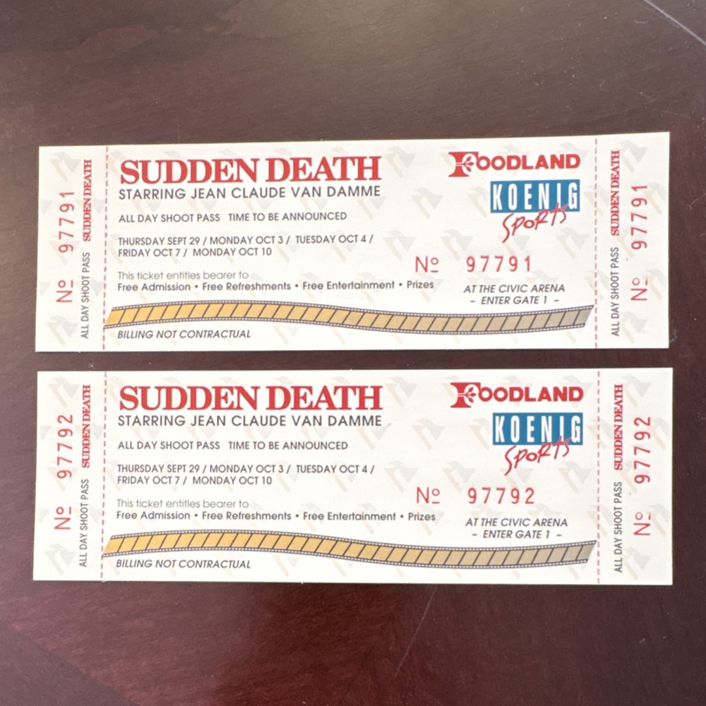 Sudden Death Movie Shoot Pass Tickets Jean Claude Van Damme Koenig 97791 97792