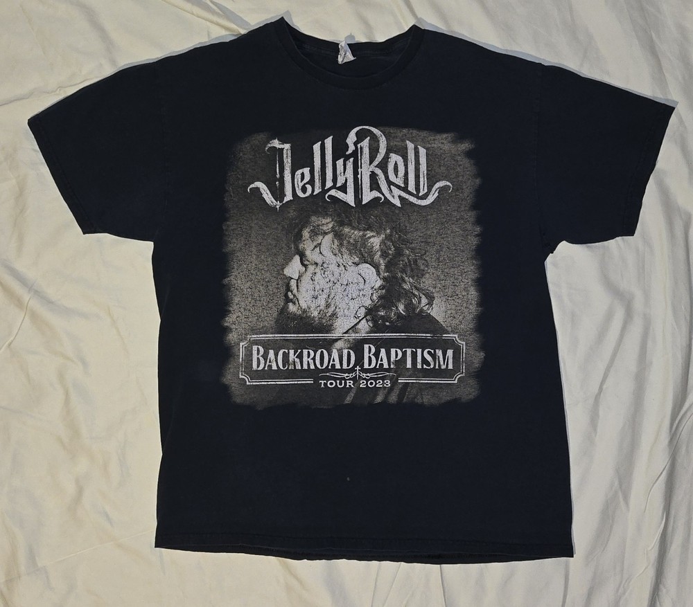 2023 JELLY ROLL Tour T-Shirt. Backyard Baptist Black Tee Size Large Elle King