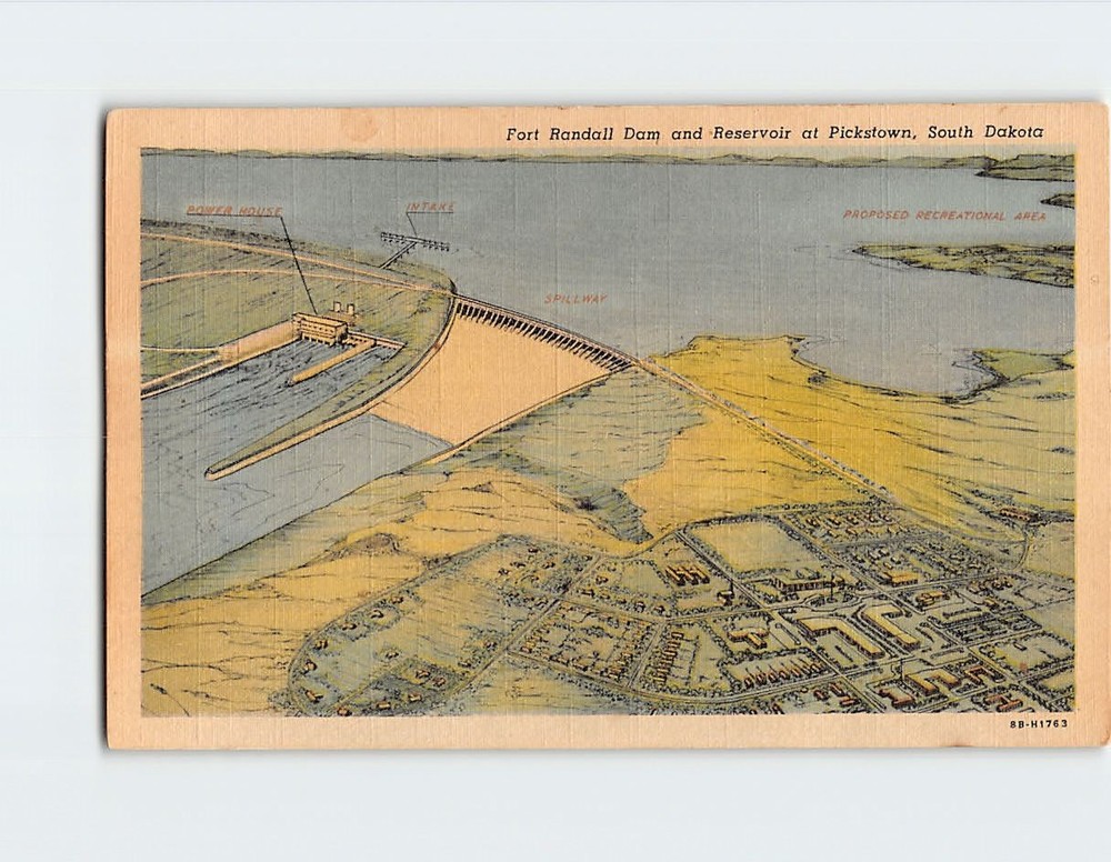 Postcard Fort Randall Dam and Reservoir at Pickstown South Dakota USA