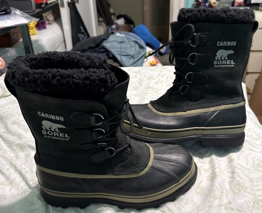 Sorel Caribou Waterproof Leather Insulated Black Boots NM1000-014 Men’s Sz 10