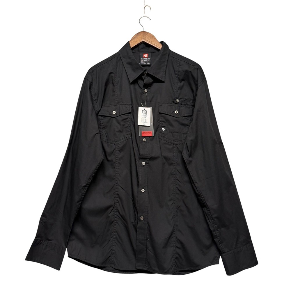 Southpole Button Up Shirt Mens XXL Black Long Sleeve Roll Tab Utility Grunge