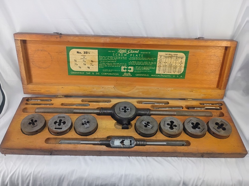 Vintage Greenfield Little Giant 2 Piece Adjustable Die Screw Plate Tap & Die Set