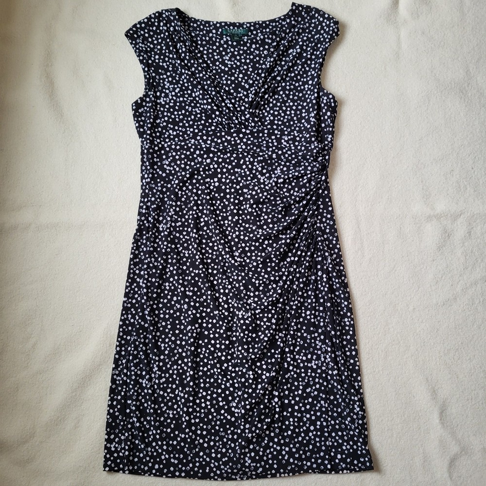 Lauren Ralph Lauren Sleevless Midi Sheath Dress Women's Size 16 Black White