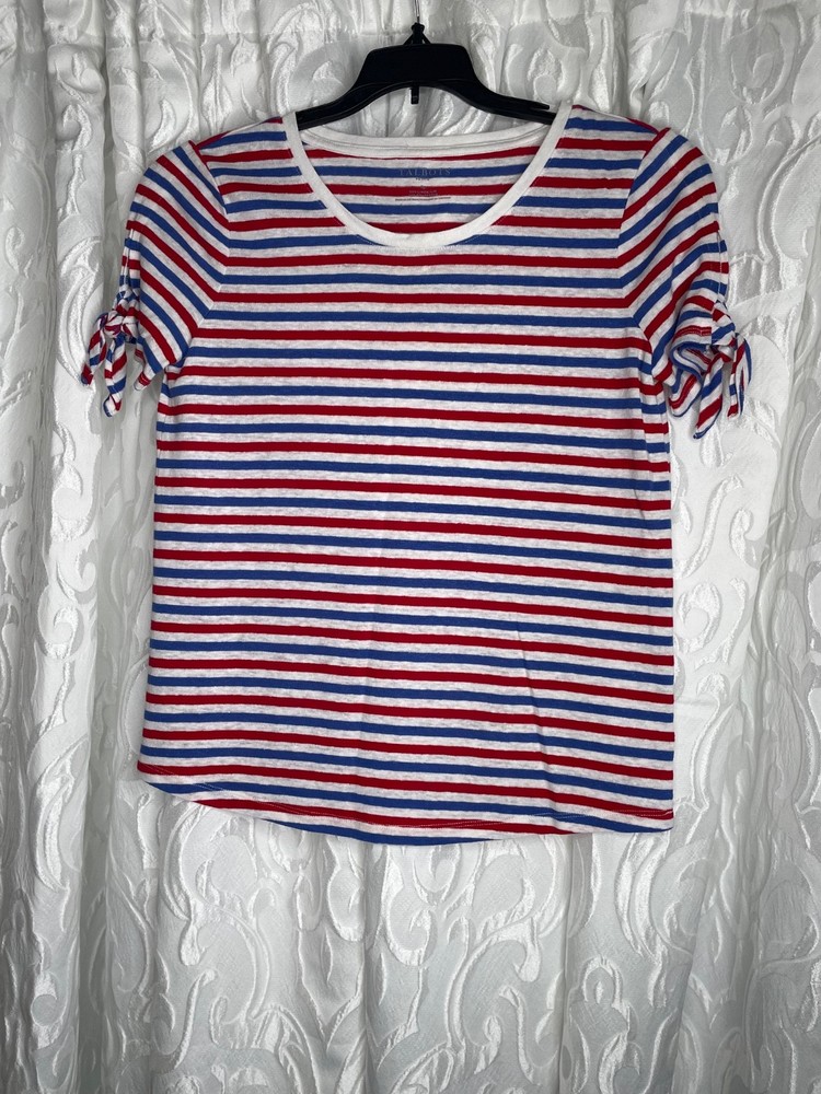 talbots top size petite small, Americana red, white, and blue stripe, tie sleeve