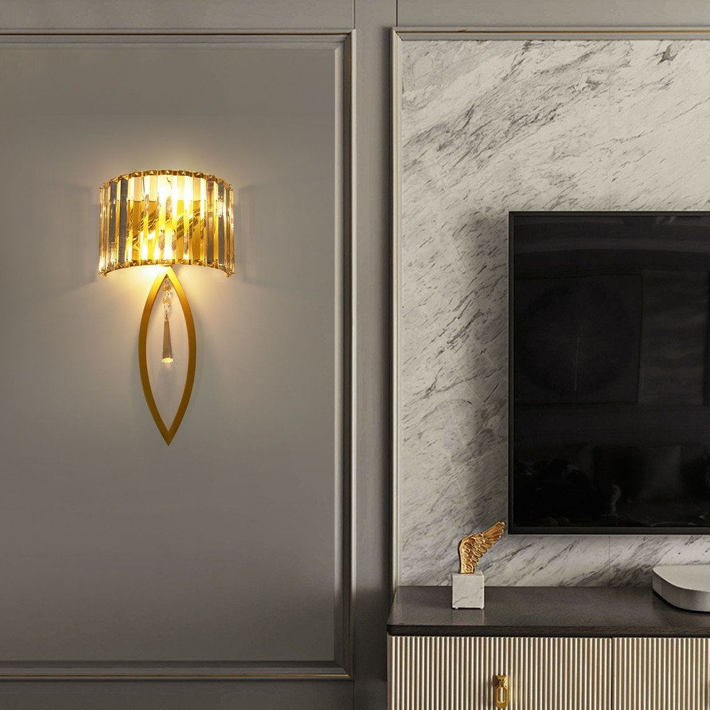 Crystal Wall Lamp, Lamp Living Room Bedside Corridor Wall Lamp, Retro Gold, 110V