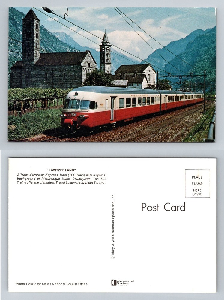 Switzerland TEE Train Swiss Countryside Churches Vintage Postcard