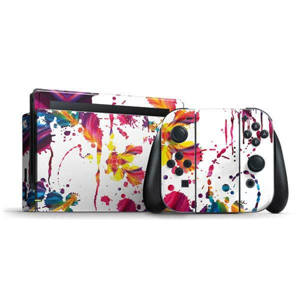Abstract Art Nintendo Switch Bundle Skin - Chromatic Splatter White-image