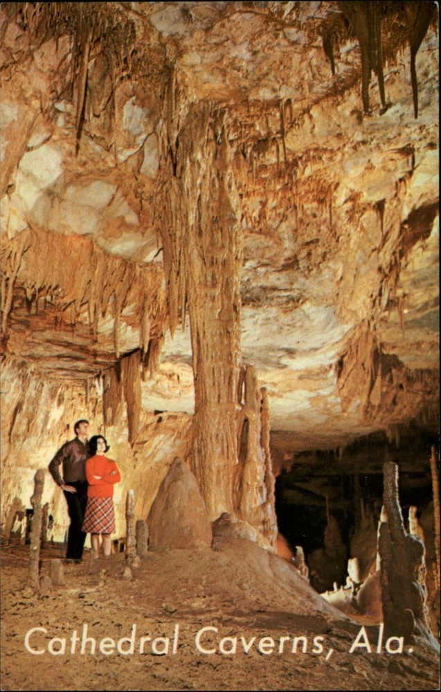 Grant Alabama Cathedral Caverns rock formations Map on back postcard sku781